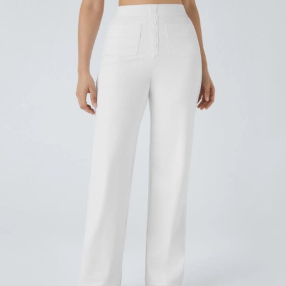 Halara Size 2X White High Waist Button Multiple Pocket Straight Leg Pants NEW - Picture 2 of 14